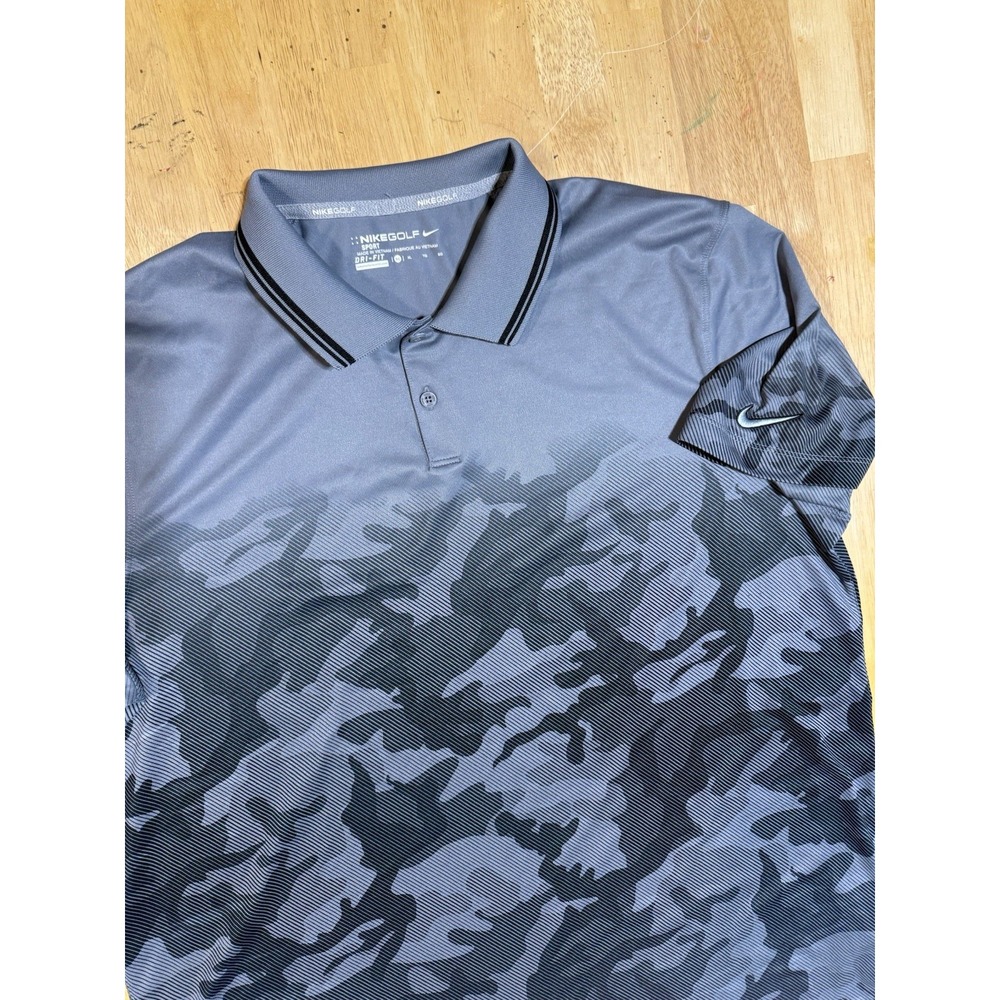 Nike Golf Dri-Fit Polo Shirt Mens XL Gray Black Camo Short Sleeve